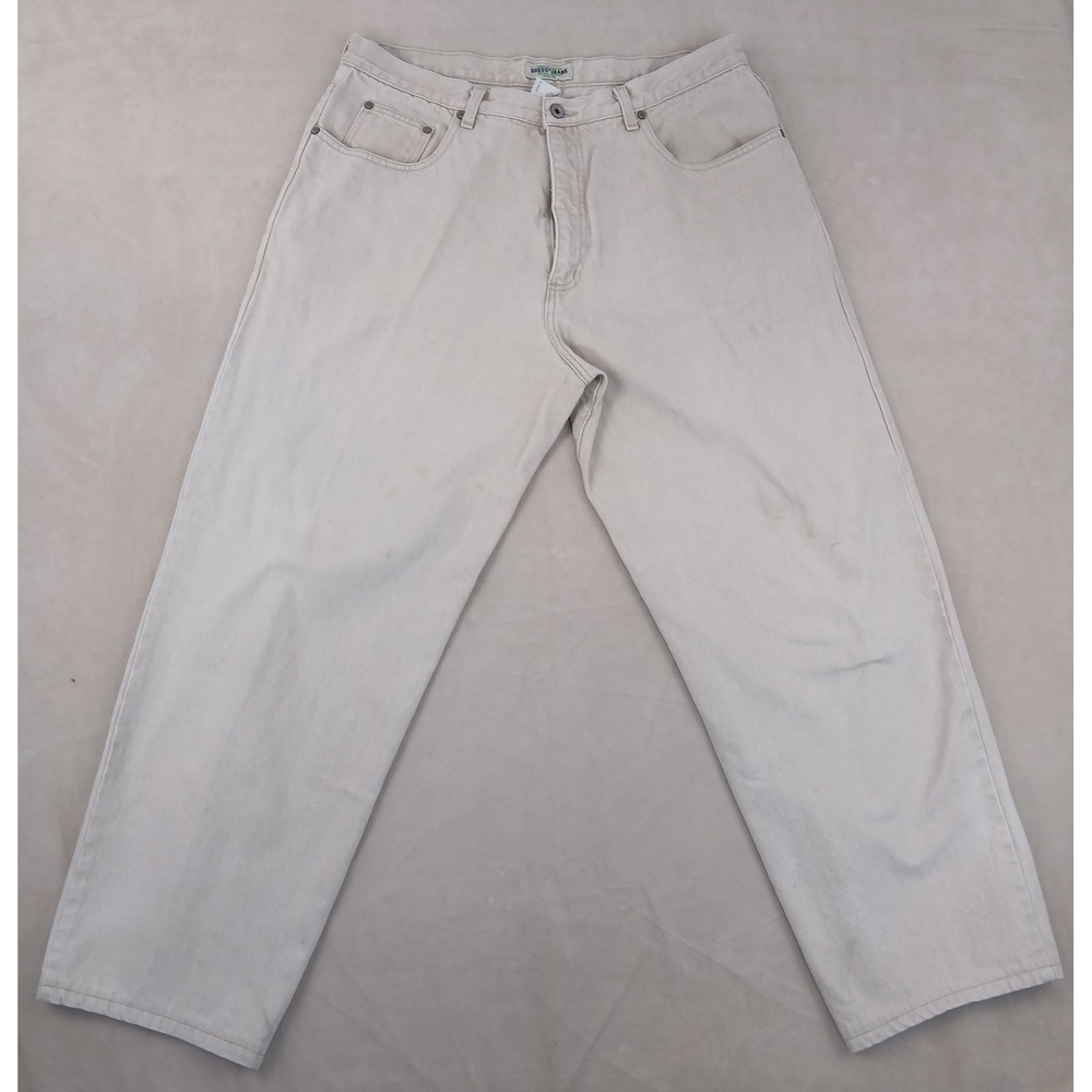 VTG Guess 34x29 Mens Jeans USA Beige Stone Wash Barrel Leg Baggy 90s FLAWS‎